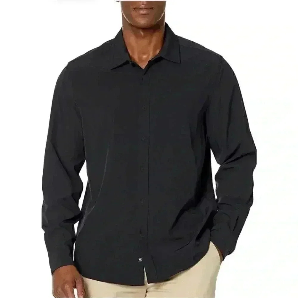 Kenneth Cole Stretch Solid Button-Down Long Sleeve Shirt Slim Fir M (17) #1781